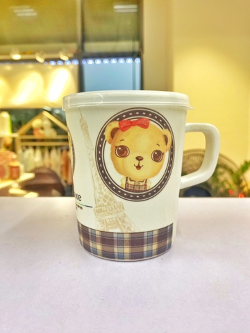 Cốc uống nước có tay cầm chất liệu sợi tre Bamboo an toàn D7064-B họa tiết gấu Bear House
