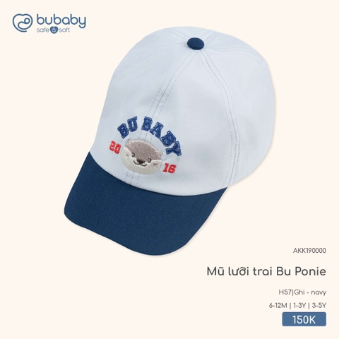 BuBaby - Mũ lưỡi trai Bu Ponie - Ghi + navy - 6-12M - SS26.T3B