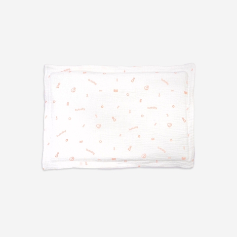 BU - Gối Bu Aide - Muslin - B11|Trắng in Bubaby hồng cam - FS - AMU050001