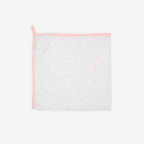 BU - Khăn quấn đa năng Muslin - Free size - Trắng in Bubaby hồng cam - AMU590001.FREB11