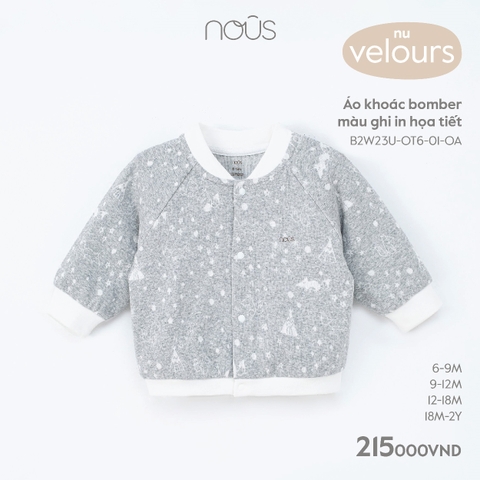 NOUS - Áo khoác bomber màu ghi in họa tiết - Nu Velours - 6M - ZTD - Áo khoác bomber màu ghi in họa tiết - .ghi in họa tiết - 6-9M