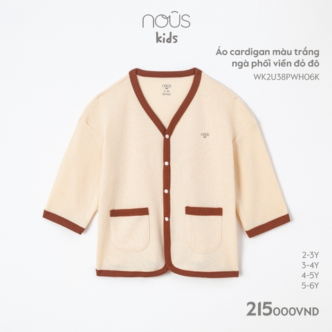 NOUS - Áo cardigan màu trắng ngà phối viền đỏ đô  - Nu Kids - 2Y - SS23.9 - ZTD