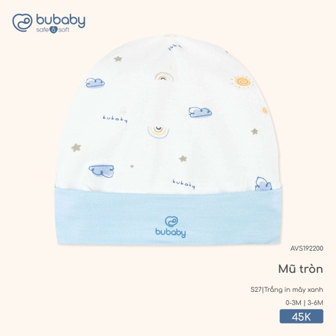 BuBaby - Mũ tròn - Trắng in mây xanh - 0-3M - SS26.T3A