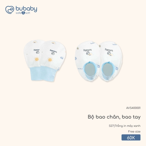 BuBaby - Bộ bao chân, bao tay - Trắng in mây xanh - FS - SS26.T3B