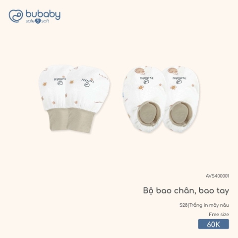 BuBaby - Bộ bao chân, bao tay - Trắng in mây nâu - FS - SS26.T3B