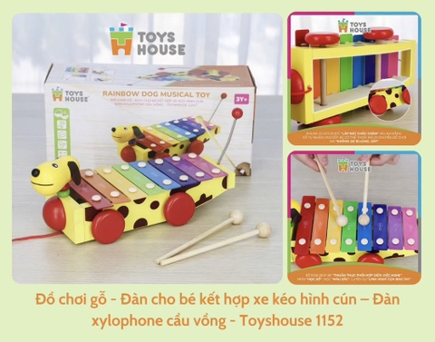 BY - Đồ chơi gỗ - Đàn cho bé kết hợp xe kéo hình cún – Đàn xylophone cầu vồng - Toyshouse 1152