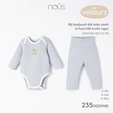 NOUS - Bộ Body dài màu xanh in họa tiết trước ngực - . - 9-12M - Bộ Body dài màu xanh in họa tiết trước ngực - HT trước ngực - 9-12M