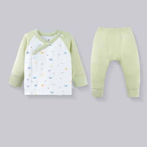 BU ĐÂY - Bộ dài tay cài chéo Little Rainbow - IVS110802 - Trắng mây xanh+Matcha - 0-3M - SS26.T8C