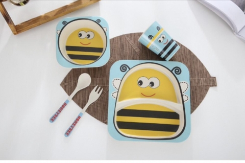 Set ăn dặm 5 món cho bé chất liệu sợi tre Bamboo an toàn, hình ong vàng 17006