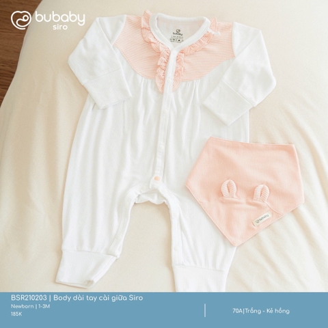 BU - Body dài tay cài giữa Siro - BSR210203 - Trắng + Kẻ hồng - Newborn - SS25.T1A