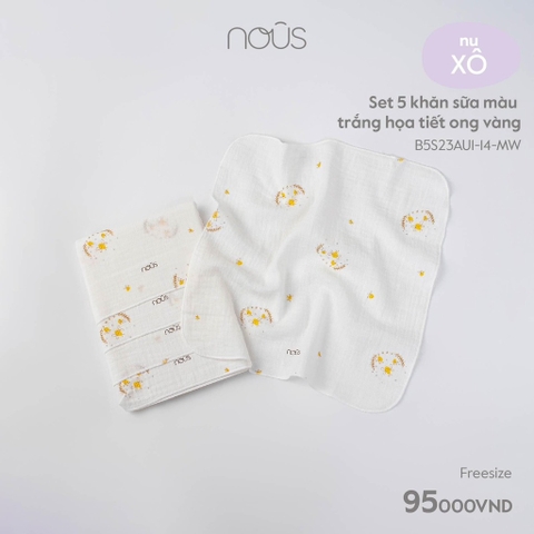 NOUS - Set 5 khăn sữa màu trắng họa tiết ong vàng - . - FS