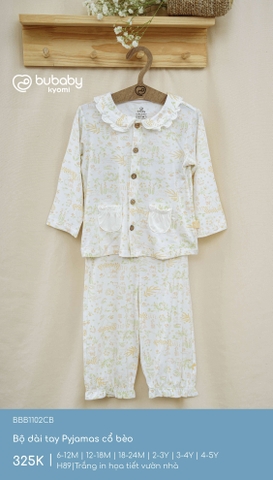 BU - Bộ dài tay Pyjamas cổ bèo - Trắng in họa tiết vườn nhà - SS25.T3B