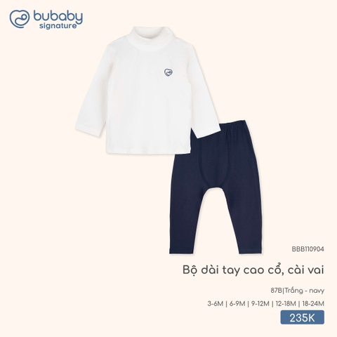 BU - Bộ dài tay cao cổ, cài vai BBB110904 - Trắng - navy - Mỏng - SS25.T9B
