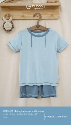 BU - Bộ ngắn tay cài vai Bambus - BBB130110 - Blue + Xanh đậm - 6-12M - SS25.T3A