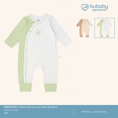 BU - Body dài tay cài chéo Bambus - Trắng - xanh matcha - SS25.T2A