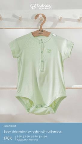 BU - Body chip ngắn tay raglan cổ trụ Bambus - BBB230301 - Xanh matcha - 9-12M - SS25.T4A