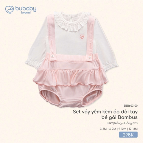 BU - Set váy yếm kèm áo dài tay bé gái Bambus BBB603100 - Trắng - Hồng 37D - 9-12M - SS25.T8A