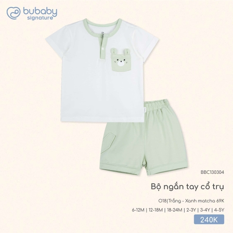 BU - Bộ ngắn tay cổ trụ BBC130304 - Trắng - Xanh matcha 69K - Mỏng - SS25.T8C