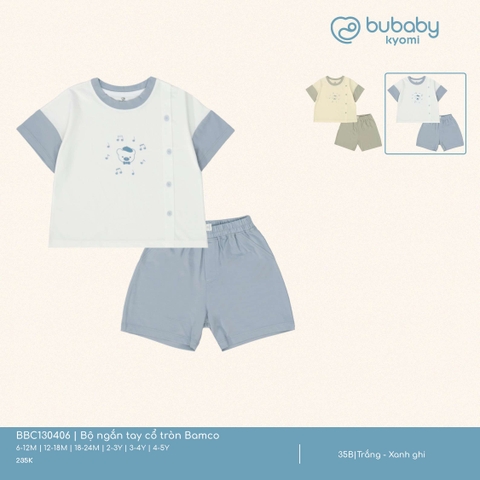 BU S10 - Bộ ngắn tay cổ tròn Bamco - BBC130406 - Trắng + Xanh ghi - 12-18M - SS25.T2A