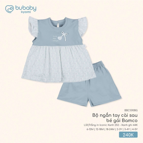 BU S10 - Bộ ngắn tay cài sau bé gái Bamco - BBC1310BG - Trắng in Iconic Xanh 252 + Xanh ghi 44K - 12-18M - SS25.T6A