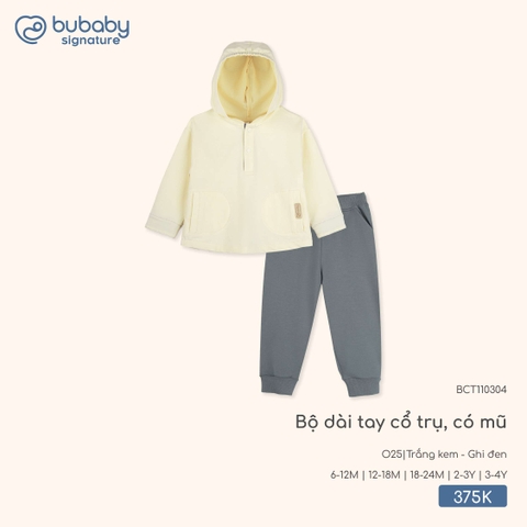 BU - Bộ dài tay cổ trụ, có mũ BCT110304 - Trắng kem - Ghi đen - Trung - SS25.T9B