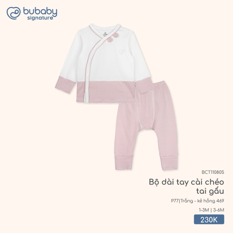 BU - Bộ dài tay cài chéo tai gấu BCT110805 - Trắng - kẻ hồng 469 - Mỏng - SS25.T10C