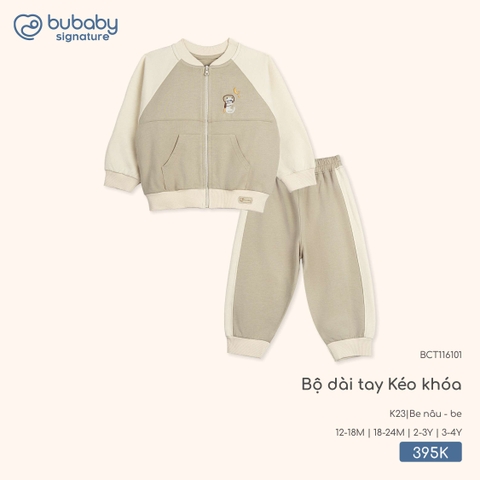 BU - Bộ dài tay Kéo khóa - BCT116101 - Be nâu + be - 18-24M - SS25.T9B