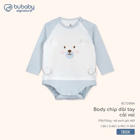 BU - Body chip dài tay cài vai BCT210104 - Trắng - kẻ xanh ghi 469 - Mỏng - SS25.T10C