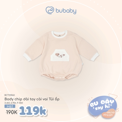 BU ĐÂY - Body chip dài tay cài vai Túi ốp - Hồng nhạt - Trắng - 6-9M