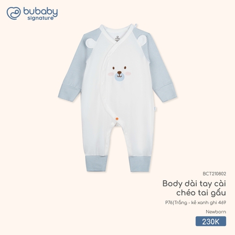 BU - Body dài tay cài chéo tai gấu BCT210802 - Trắng - kẻ xanh ghi 469 - Trung - SS25.T10C