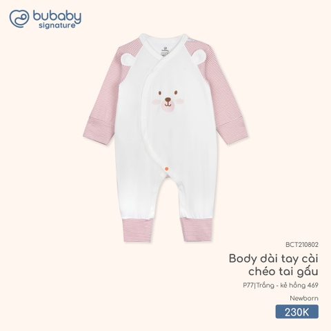 BU - Body dài tay cài chéo tai gấu BCT210802 - Trắng - kẻ hồng 469 - Trung - SS25.T10C