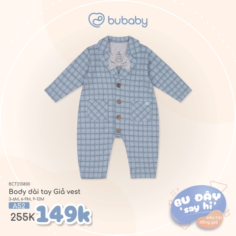 BU ĐÂY - Body dài tay Giả vest - Kẻ Xanh ghi - 6-9M