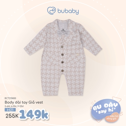 BU ĐÂY - Body dài tay Giả vest - Be in xương rồng - 3-6M