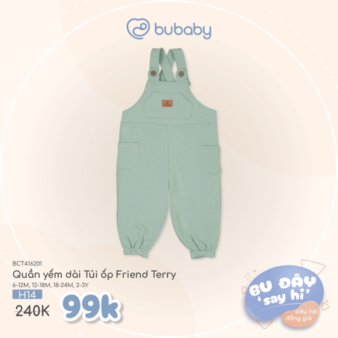 BU ĐÂY - Quần yếm dài Túi ốp Friend Terry - Xanh bơ - 6-12M