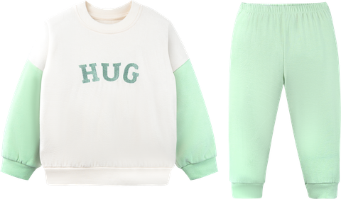 BU ĐÂY - Bộ nỉ dài tay cổ tròn HUG - SVS110401 - Kem + xanh bơ 616 - 12-18M - BD