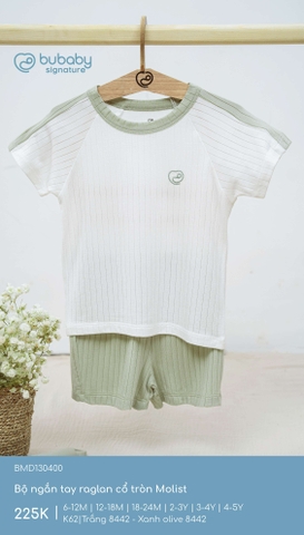 BU S10 - Bộ ngắn tay raglan cổ tròn Molist - BMD130400 - Trắng 8442 + Xanh olive 8442 - 3-4Y - SS25.T3B