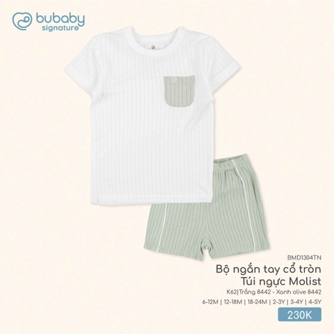 BU S10 - Bộ ngắn tay cổ tròn Túi ngực Molist - BMD1304TN - Trắng 8442 + Xanh olive 8442 - 3-4Y - SS25.T6A