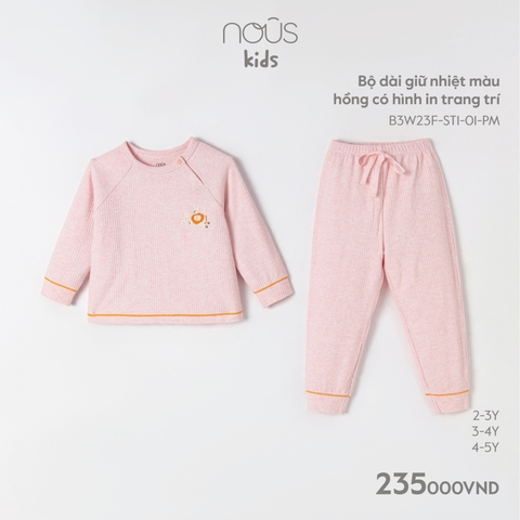 NOUS - Bộ dài giữ nhiệt màu hồng có hình in trang trí - Nu Kids - SS23.9 - ZTD - Hồng trang trí - 2-3Y