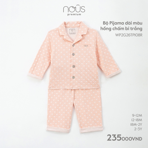 NOUS - Bộ Pijama dài màu hồng chấm bi trắng