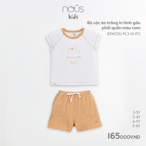 NOUS - Bộ cộc áo trắng in hình gấu phối quần màu cam - Kids - 2Y - Kids