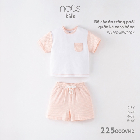 NOUS - Bộ cộc áo trắng phối quần kẻ caro hồng 2Y - Kids