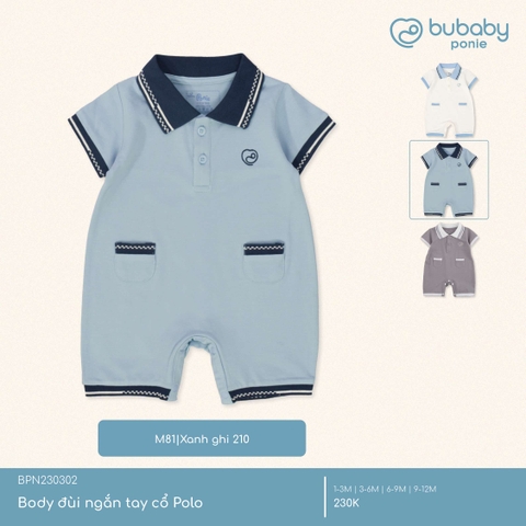 BU - Body đùi ngắn tay cổ Polo - BPN230302 - Xanh ghi 210 - 1-3M - SS25.T5C