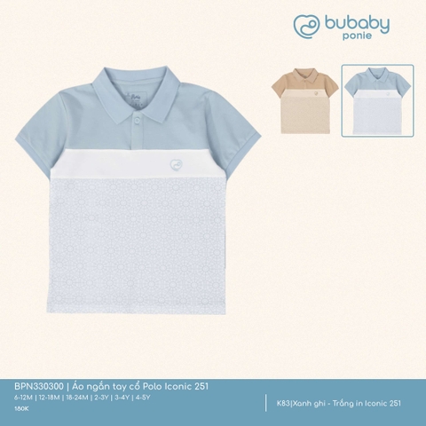 BU S10 - Áo ngắn tay cổ Polo Iconic 251 - BPN330300 - Xanh ghi + Trắng in Iconic 251 - 6-12M - SS25.T2A