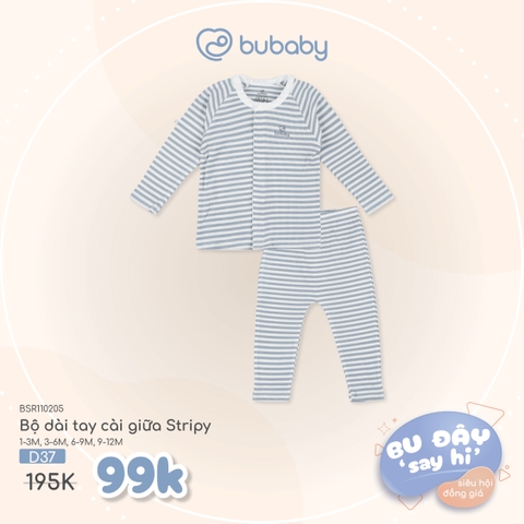 BU S40 - Bộ dài tay cài giữa Z - BSR110205 - Kẻ trắng + xanh đậm - 1-3M - SS25.BP