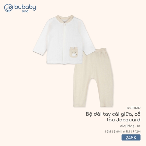 BU - Bộ dài tay cài giữa, cổ tàu Jacquard BSR110209 - Trắng - Be - Trung - SS25.T10B