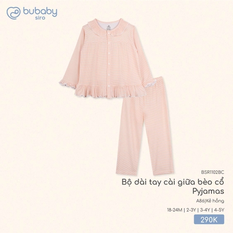 BU - Bộ dài tay cài giữa bèo cổ Pyjamas BSR1102BC - Kẻ hồng - Mỏng - SS25.T8C