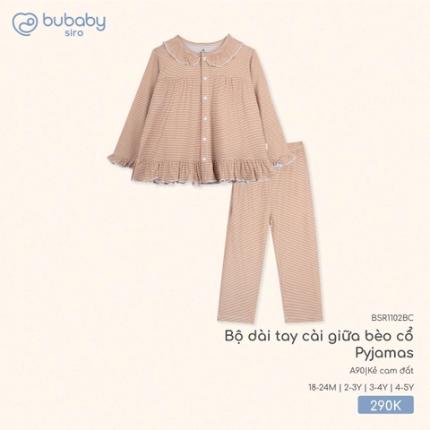 BU - Bộ dài tay cài giữa bèo cổ Pyjamas BSR1102BC - Kẻ cam đất - Mỏng - SS25.T8C