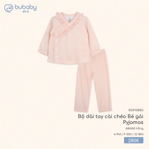 BU S10 - Bộ dài tay cài chéo Bé gái Pyjamas - BSR1108BG - Kẻ hồng - 6-9M - SS25.T8C