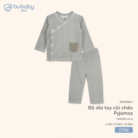 BU S10 - Bộ dài tay cài chéo Pyjamas - BSR1108PJ - Kẻ olive - 6-9M - SS25.T8C