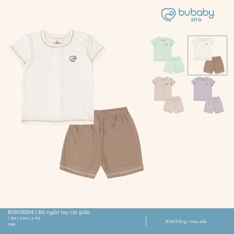 BU - Bộ ngắn tay cài giữa - Trắng - nâu sữa - SS25.T2A